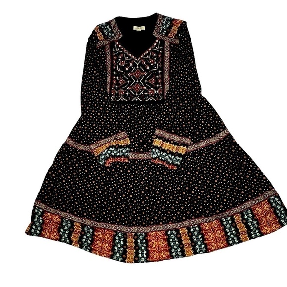 NWOT STYLE & CO. Multicolored Beaded Long Sleeve Peasant Boho Dress Lined XS - Picture 13 of 16